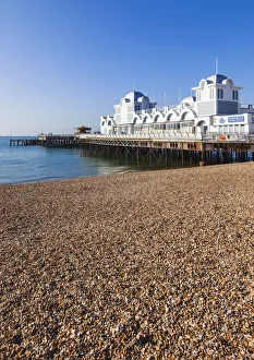 Portsmouth Prints: England, Hampshire, Portsmouth, Southsea Beach and Pier