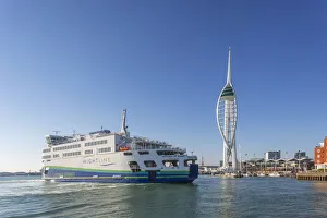 Hampshire Prints: England, Hampshire, Portsmouth, Wightlink Ferry Victoria of Wight and The Spinnaker Tower