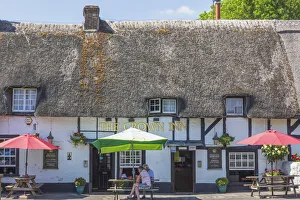 Pubs Prints: England, Hampshire, Test Valley, Kings Somborne, Thatched Roof Pub
