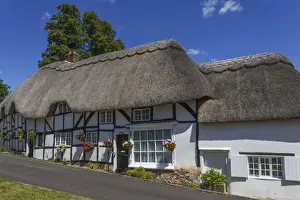 Thatched Cottages Prints: England, Hampshire, Wherwell, Traditional Thatched Cottages
