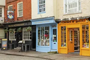 Canterbury Prints: England, Kent, Canterbury, Colourful Shops in The Birgate