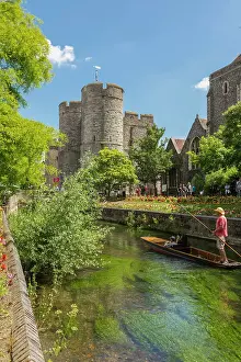 Canterbury Prints: England, Kent, Canterbury, Westgate Gardens with view of Westgate Tower and Great Stour River