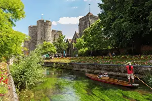 Canterbury Prints: England, Kent, Canterbury, Westgate Gardens with view of Westgate Tower and Great Stour River