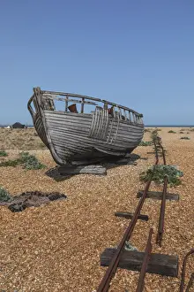 Dungeness Prints: England, Kent, Dungeness, Wrecked Clinker Fishing Boat