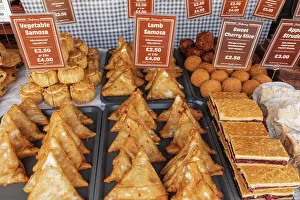 Markes Prints: England, Kent, Faversham, Faversham Market, Display of Samosasd
