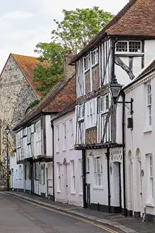 Timber Prints: England, Kent, Sandwich, Street Scene with Historical Half Timbered Buildings