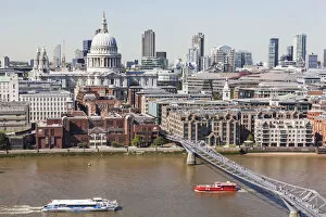 Images Dated 30th September 2016: England, London, Aerial View of St Pauls Cathedral and River Thames