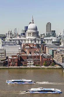 St Pauls Cathedral Collection: England, London, Aerial View of St Pauls Cathedral and River Thames