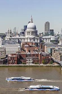 Thames River Prints: England, London, Aerial View of St Pauls Cathedral and River Thames