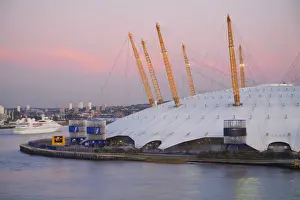 Ariel Prints: England, London, Ariel view of Cruise ship passing O2 Arena, (Millennium Dome)