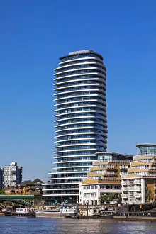 England, London, Battersea, Lombard Wharf Tower Riverside Apartment Complex