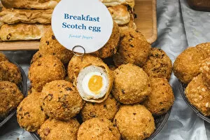 Images Dated 21st August 2018: England, London, Bermondsey, Maltby Street Market, Street Stall Display of Scotch Eggs