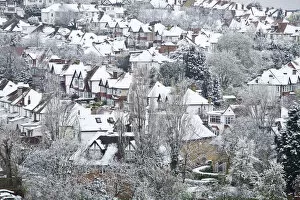 England, London, Brent, Snow on rooftops