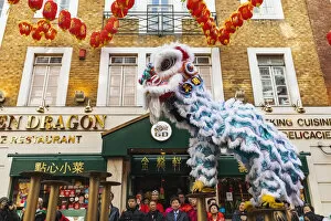Images Dated 26th April 2019: England, London, Chinatown, Chinese New Year Parade, Lion Dance