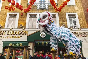 England, London, Chinatown, Chinese New Year Parade, Lion Dance