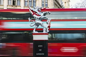 England, London, City of London, Dragon Statue Boundry Mark Guarding The Entrance