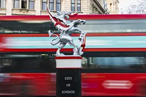 Dragon Prints: England, London, City of London, Dragon Statue Boundry Mark Guarding The Entrance