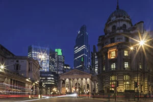 England, London, The City of London, Night View showing The Bank of England