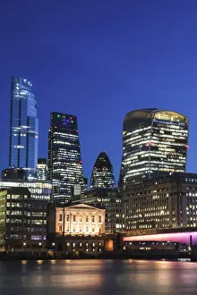 Thames Prints: England, London, City of London Skyline and London Bridge and River Thames at Night