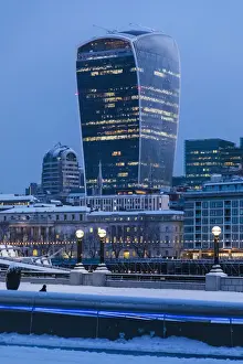 England, London, City of London, Walkie Talkie Building and City Skyline in The Snow
