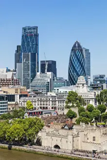 England, London, City Skyline and Thames River from Tower Bridge