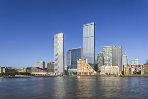 England, London, Docklands, River Thames and Canary Wharf Skyline