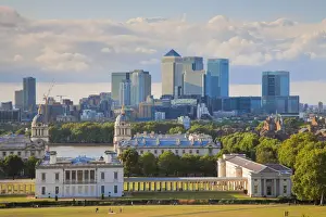 England, London, Greenwhich, Old Royal Naval College and Canary Wharf beyond