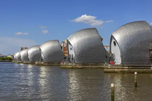England, London, Greenwich, The Thames Barrier and River Thames