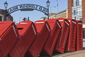 England, London, Kingston-upon-Thames, Sculpture Made of Dis-used Telephone Boxes titled England, London, Kingston-upon-Thames, Sculpture Made of Dis-used Telephone Boxes titled