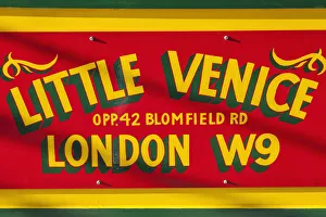 Images Dated 8th July 2013: England, London, Maida Vale, Little Venice, Canal Boat Sign