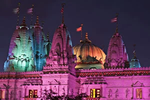 Images Dated 4th December 2009: England, London, Neasdon, Shri Swaminarayan Mandir Temple illuminated for Hindu Festival