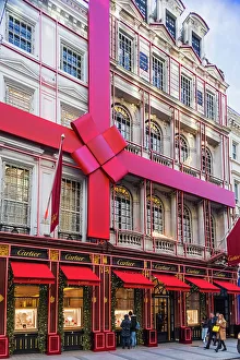 England, London, New Bond Street, Cartier Store with Christmas Decorations