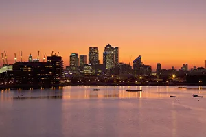 England, London, Newham, Royal Victoria Docks, O2 Arena and Canary Wharf buildings