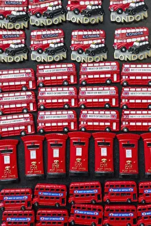 Images Dated 8th July 2013: England, London, Portobello Road, Shop display of Souvenir Fridge Magnets