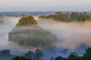 England, London, Richmond, View of The Thames with Mist from Richmond Hill