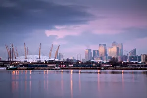 England, London, Royal Victoria Docks, O2 Arena and Canary Wharf
