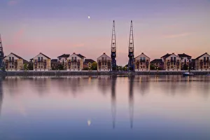 Images Dated 22nd October 2009: England, London, Royal Victoria Docks by moonlight