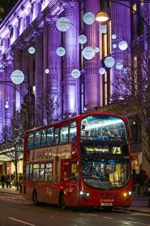 Transportation Collection: England, London, Soho, Oxford Street, Chirstmas decorations and London bus