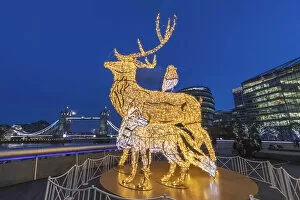 Images Dated 4th March 2022: England, London, Southwark, More London Riverside Complex, Christmas Lights depicting a Reindeer