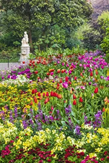 England, London, St. James Park, Spring Flowers in Bloom and The Boy Statue