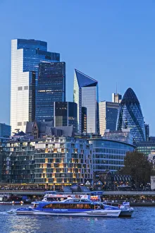 Images Dated 31st December 2019: England, London, Thames Clipper Boat and City of London Skyline