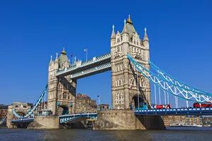 Images Dated 16th August 2019: England, London, Tower Bridge and Double Decker Red Buses
