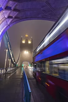 Images Dated 4th March 2022: England, London, Tower Bridge and Road at Night