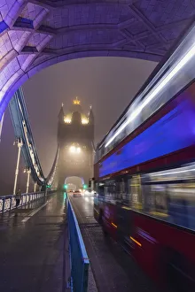 Images Dated 4th March 2022: England, London, Tower Bridge and Road at Night