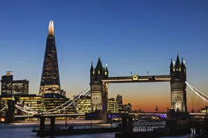 England, London, Tower Bridge and The Shard at Sunset
