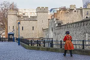 England, London, Tower of London, Tower Walls and Beefeater