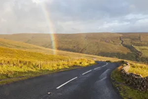 Empty Road Prints: England, North Yorkshire, Swaledale, Empty Road and Rainbow
