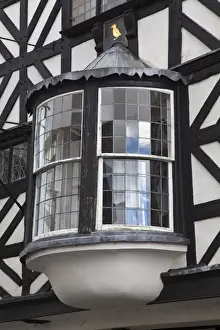 Shropshire Prints: England, Shropshire, Ludlow. A bay window in an ancient half-timbered house
