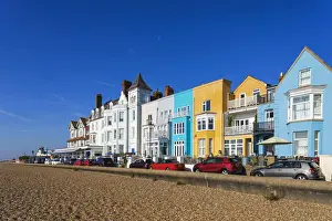 England, Suffolk, Aldeburgh, Aldeburgh Beach and Colourful Seafront Buildings