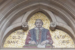 Images Dated 6th August 2014: England, Warwickshire, Stratford-upon-avon, Mosaic depicting Shakespeare on Facade